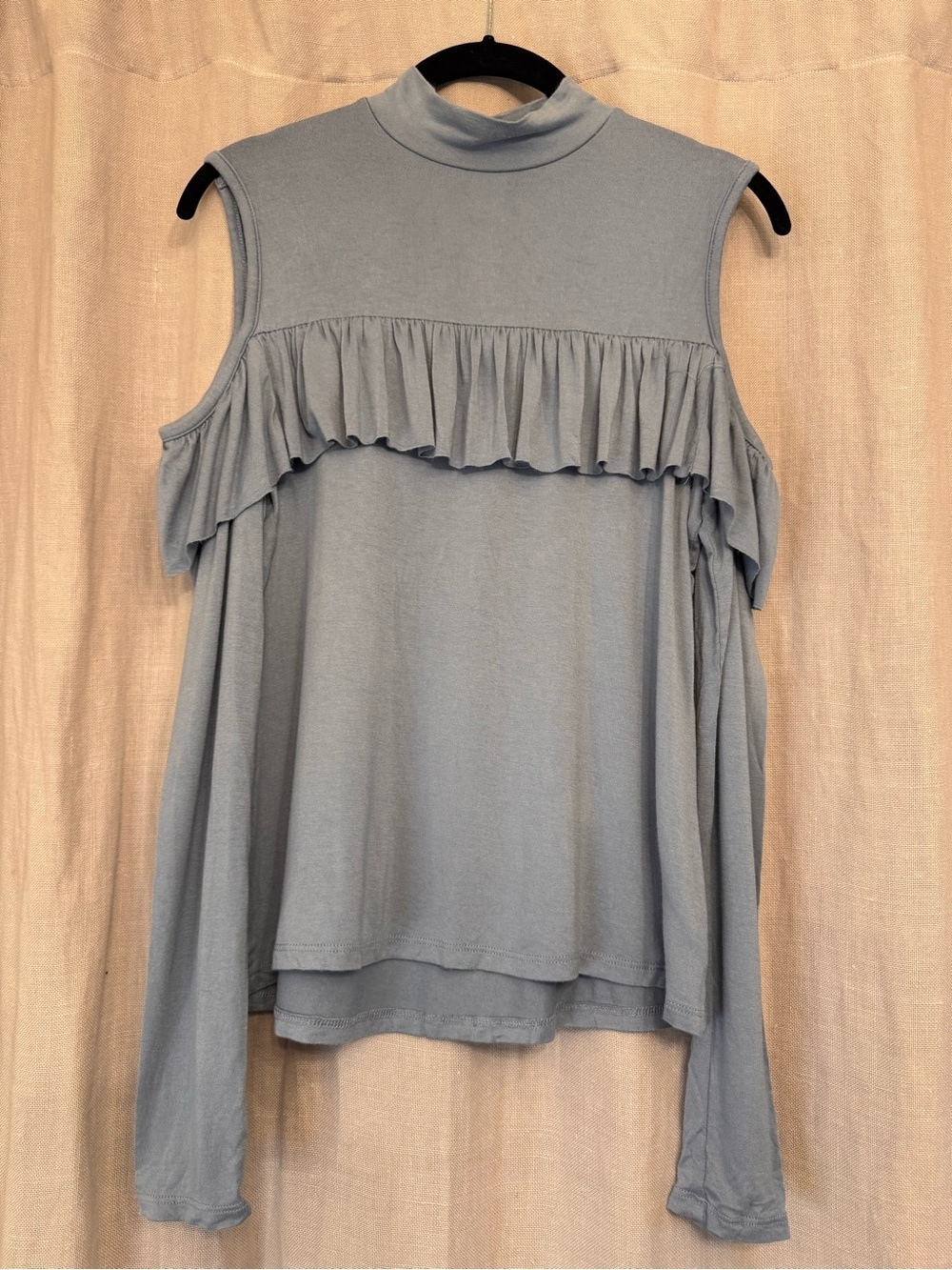 ✨ Enough About Me Cold Shoulder Ruffle Mock Neck Top Periwinkle Blue Large